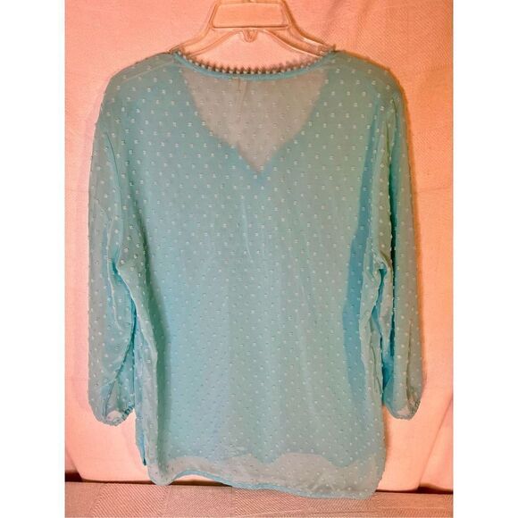 Grand & Greene Top Blue Green Textured Sheer Tunic Blouse Sz Medium - Picture 4 of 11